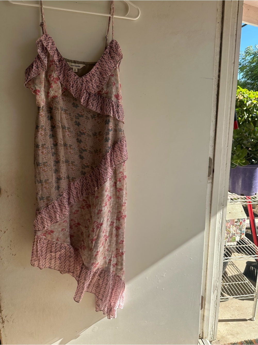 Lucky Brand Pink Floral Ruffle Midi Slip Dress